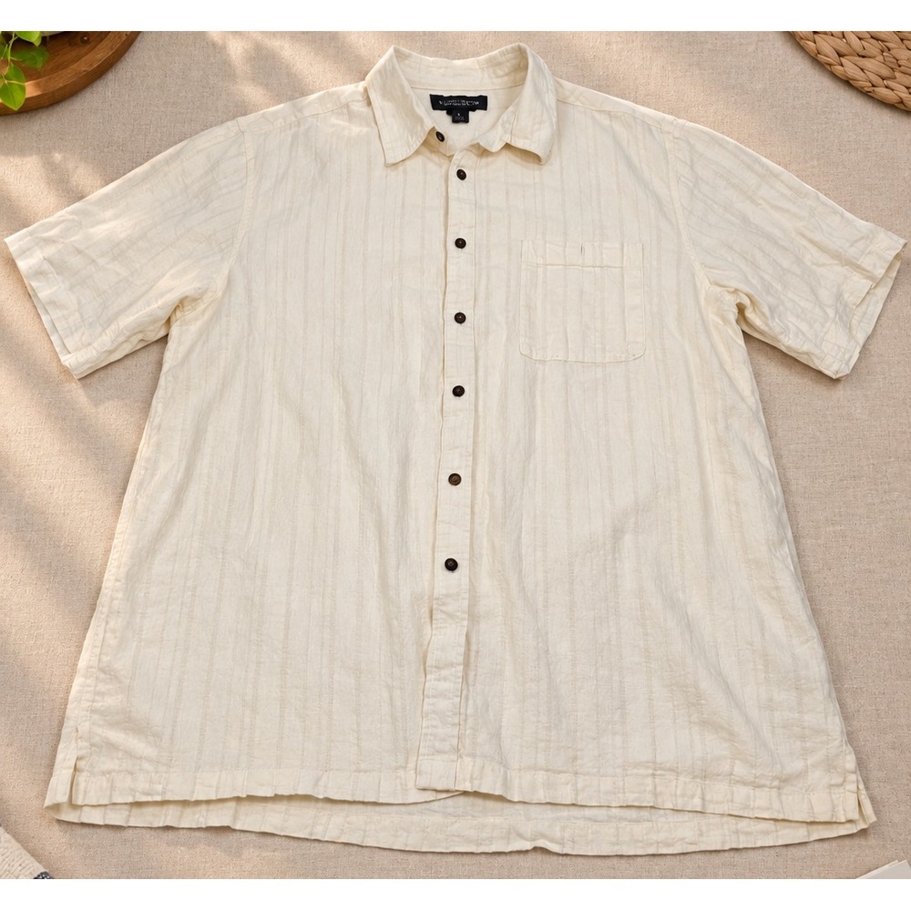Andrew Fezza Men's Short Sleeve Shirt XXL Ivory Cotton Linen – Flaws Shown